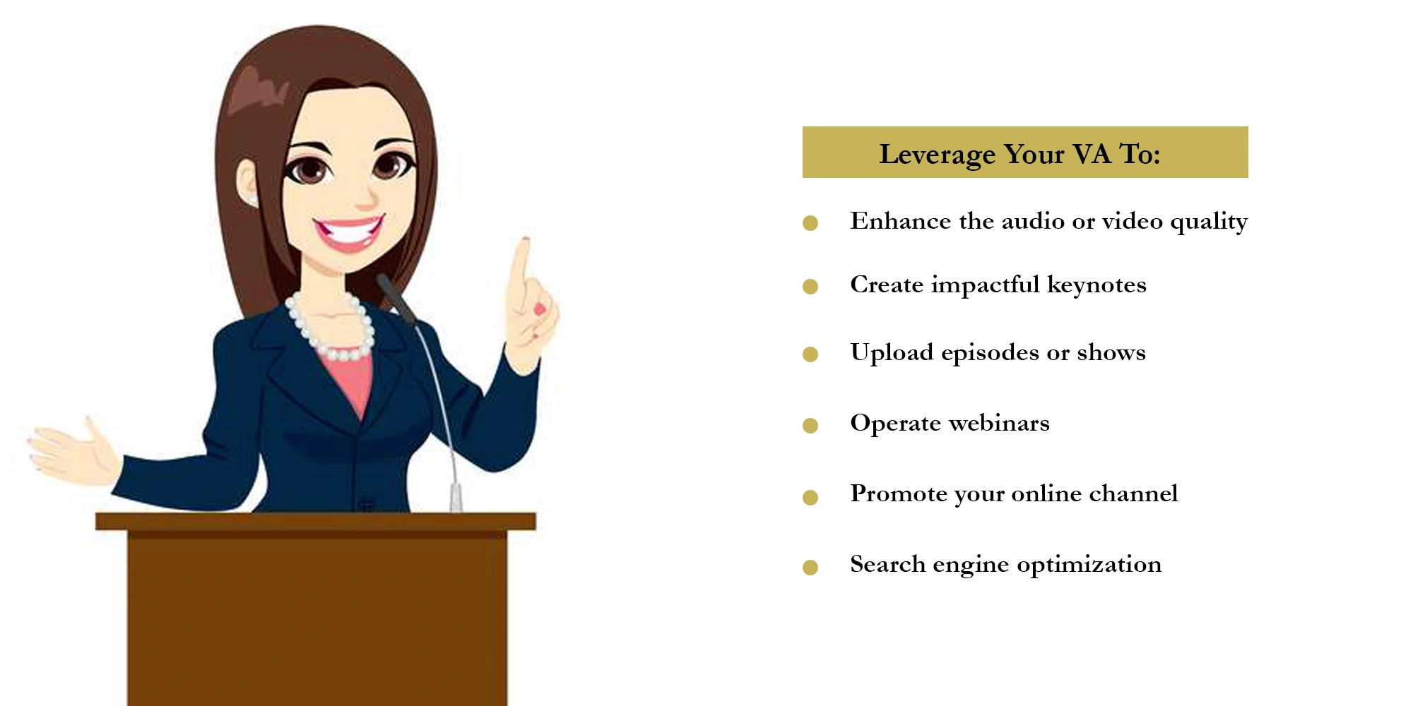 motivational speaker receiving support from a virtual assistant